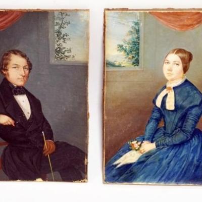 1107	2 ANTIQUE ANCESTRAL PAINTINGS ON BOARD, EACH APPROXIMATELY 5 1/4 IN X 6 1/2 IN
