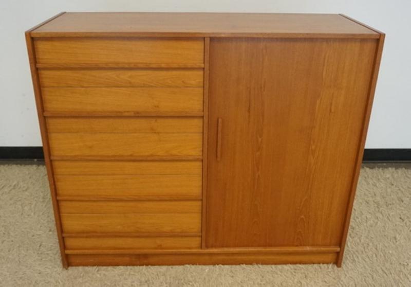 Sale Photo Thumbnail #248: 1247	DANISH MODERN TEAK 5 DRAWER, 1 DOOR CABINET, APPROXIMATELY 48 IN X 17 IN X 41 IN H
