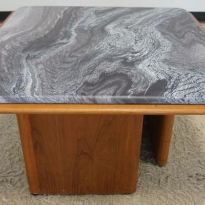 1248	DANISH MODERN TEAK MARBLE TOP TABLE, APPROXIMATELY 34 IN SQ X 21 IN H
