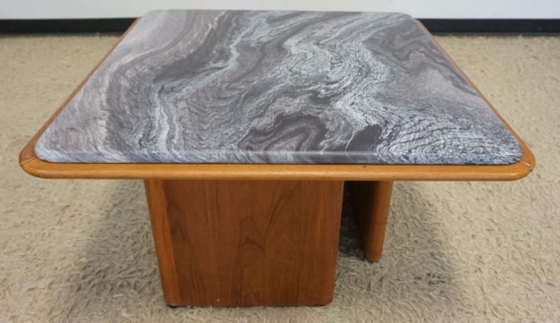 Sale Photo Thumbnail #249: 1248	DANISH MODERN TEAK MARBLE TOP TABLE, APPROXIMATELY 34 IN SQ X 21 IN H
