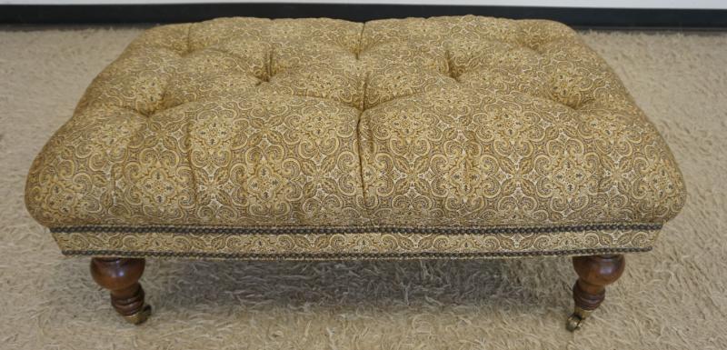 Sale Photo Thumbnail #223: 1222	LILLIAN AUGUST COLLECTION UPHOLSTERED OTTOMAN WITH TUFTED TOP, APPROXIMATELY 43 IN X 25 IN X 19 IN H
