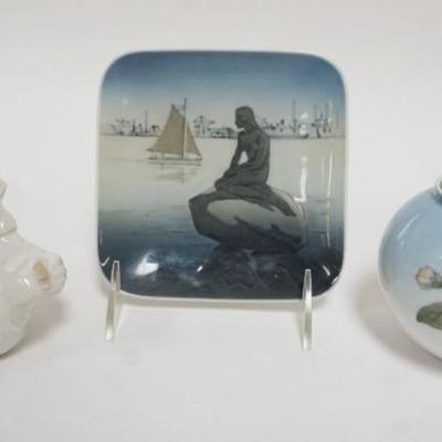 1048	COPENHAGEN DENMARK ASSORTMENT INCLUDING BEAR FIGURINE, SMALL ROSE BOWL & SQUARE DISH, LARGEST PIECE APPROXIMATELY 5 IN X 5 IN
