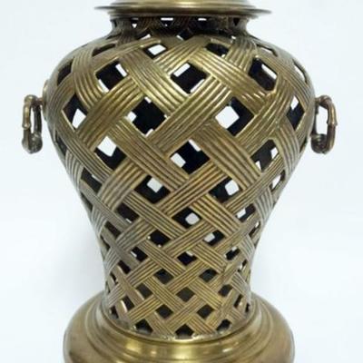 1152	DECORATIVE CRAFTS HAND CRAFTED IMPORTS COVERED RETICULATED BRASS URN, APPROXIMATELY 18 IN H
