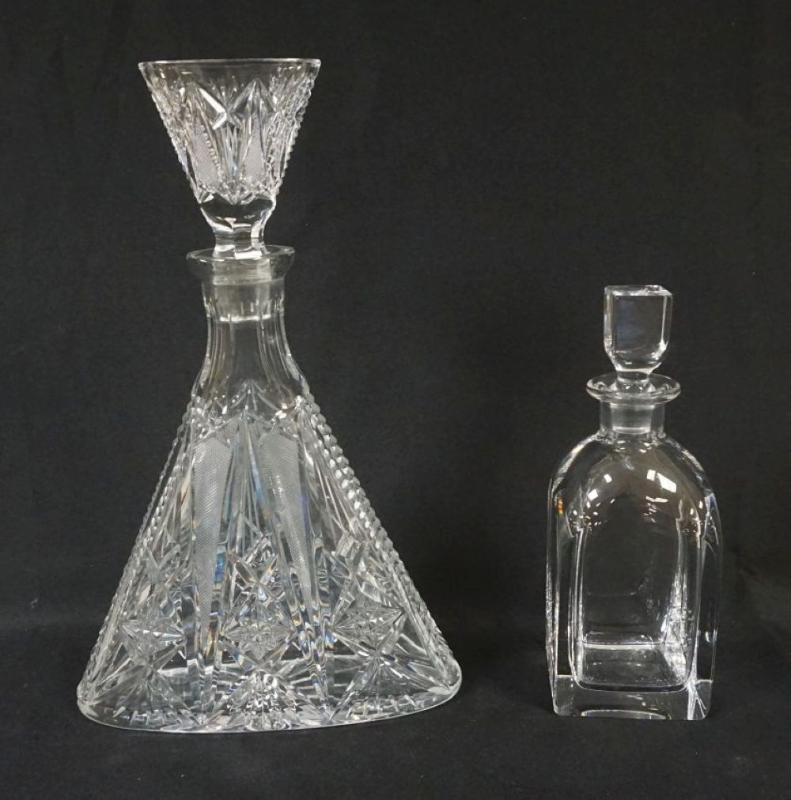Sale Photo Thumbnail #11: 1011	CUT GLASS SHERRY/WINE DECANTOR & ORREFORS DECANTOR, TALLEST APPROXIMATELY 14 1/2 IN HIGH
