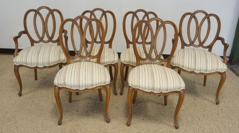Sale Photo Thumbnail #255: 1254	SET OF 6 FRUITWOOD RIBBON BACK CHAIRS, 2 ARM, 4 SIDE, LARGEST APPROXIMATELY 24 IN X 20 IN X 38 IN H
