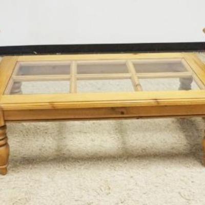 1280	HAMMARY PINE GLASS TOP COFFEE TABLE WITH 2 1 DRAWER LAMP TABLES, COFFEE TABLE APPROXIMATELY 51 IN X 28 IN X 18 IN H, LAMP TABLES...
