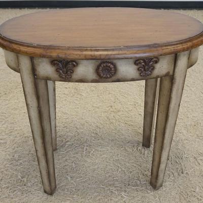 1216	*THE SUMMIT SAMPLER* OVAL LAMP TABLE, APPROXIMATELY 28 IN X 18 IN X 27 IN H

