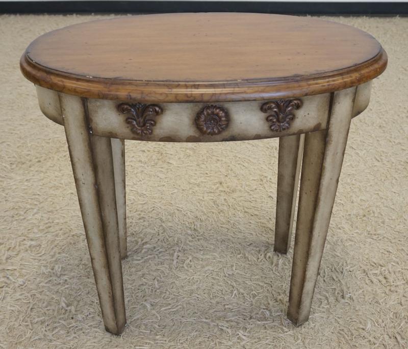Sale Photo Thumbnail #217: 1216	*THE SUMMIT SAMPLER* OVAL LAMP TABLE, APPROXIMATELY 28 IN X 18 IN X 27 IN H
