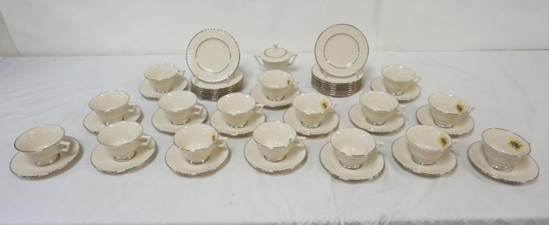 Sale Photo Thumbnail #36: 1036	LENOX CITATION PLATINUM CHINA 49 PIECES, 16-6 1/4 IN PLATES, 16 TEACUPS & SAUCERS, SUGAR
