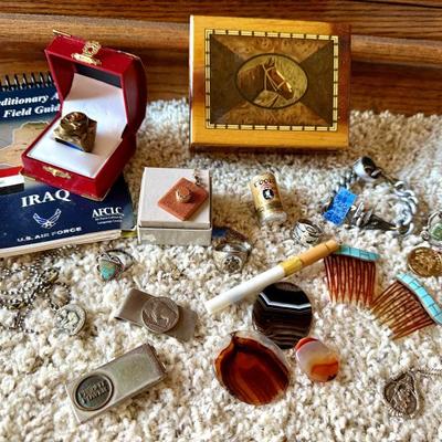 Mexican Brass Skull and Bones Bikers Ring. Vintage Sterling Silver with Turquoise Rings