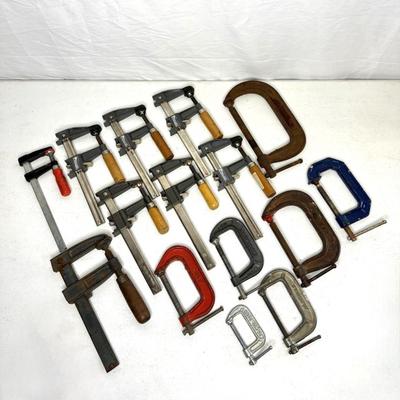 Lot of 15 Small Clamps and C Clamps 