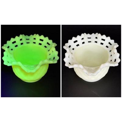 Fenton Basket Weave Uranium Glass Bowl