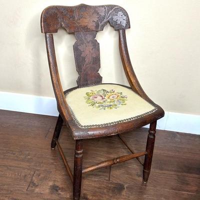 Antique Hand Carved Chair with Needlepoint Cushion 