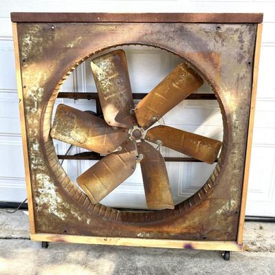 Vintage Heavy Duty Shop Fan on Casters with Wood Frame 