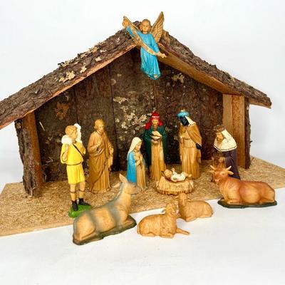 Vintage Nativity with Hand Made Stable
