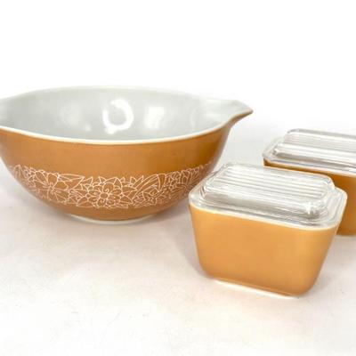 Pyrex Cinderella Bowl and 2 Refrigerator Dishes - Woodland Pattern