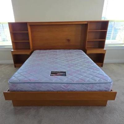 Danish Made MCM Style Queen Bed with side cabinets with shelving