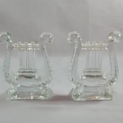 Fostoria Glass Company Lyre Harp Crystal Book-Ends