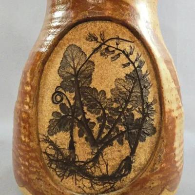 Handcrafted Botanical Imprint Pottery Jar with Cork Lid