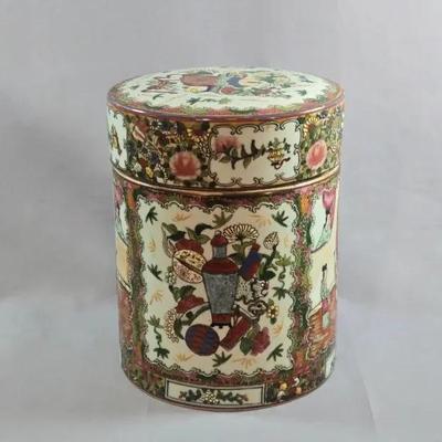 Vintage Lidded Porcelain Rose Tea Jar Famille