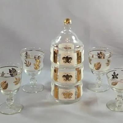 MCM Barware & Libby Glasses Frosted Gold Leaf