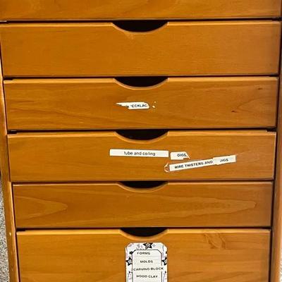 Pine 8-Drawers Roll Cart w/ Jewelry Making Components 
