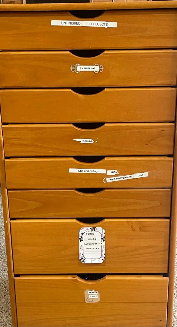 Pine 8-Drawers Roll Cart w/ Jewelry Making Components 