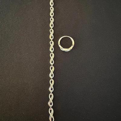 Sterling Diamond Infinity Ring and Bracelet Set 