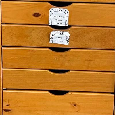 Pine 8-Drawers Roll Cart w/ Misc. Craft Items