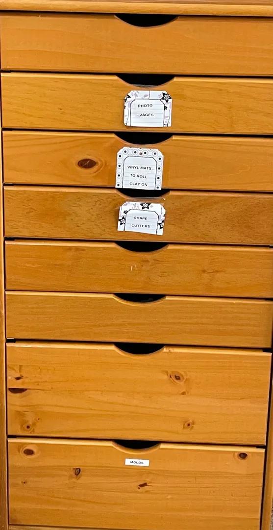 Pine 8-Drawers Roll Cart w/ Misc. Craft Items