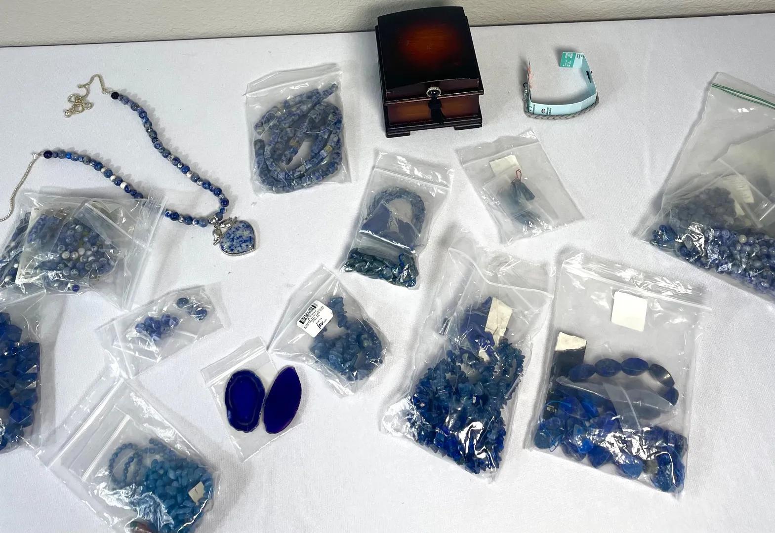 Lapis, Sodalite, and Blue Stone Beads Assortment, w/ Jewelry Accessories, Jewelry Box and Necklace 