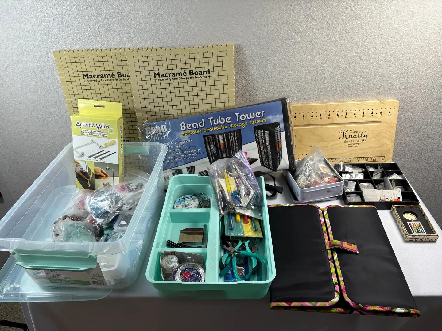 Bead Tube Tower, Macramé Boards, Jewelry Making Tools, and Additional Supplies