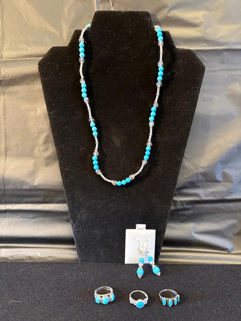 Turquoise Necklace & Earring Set, and 3-Rings