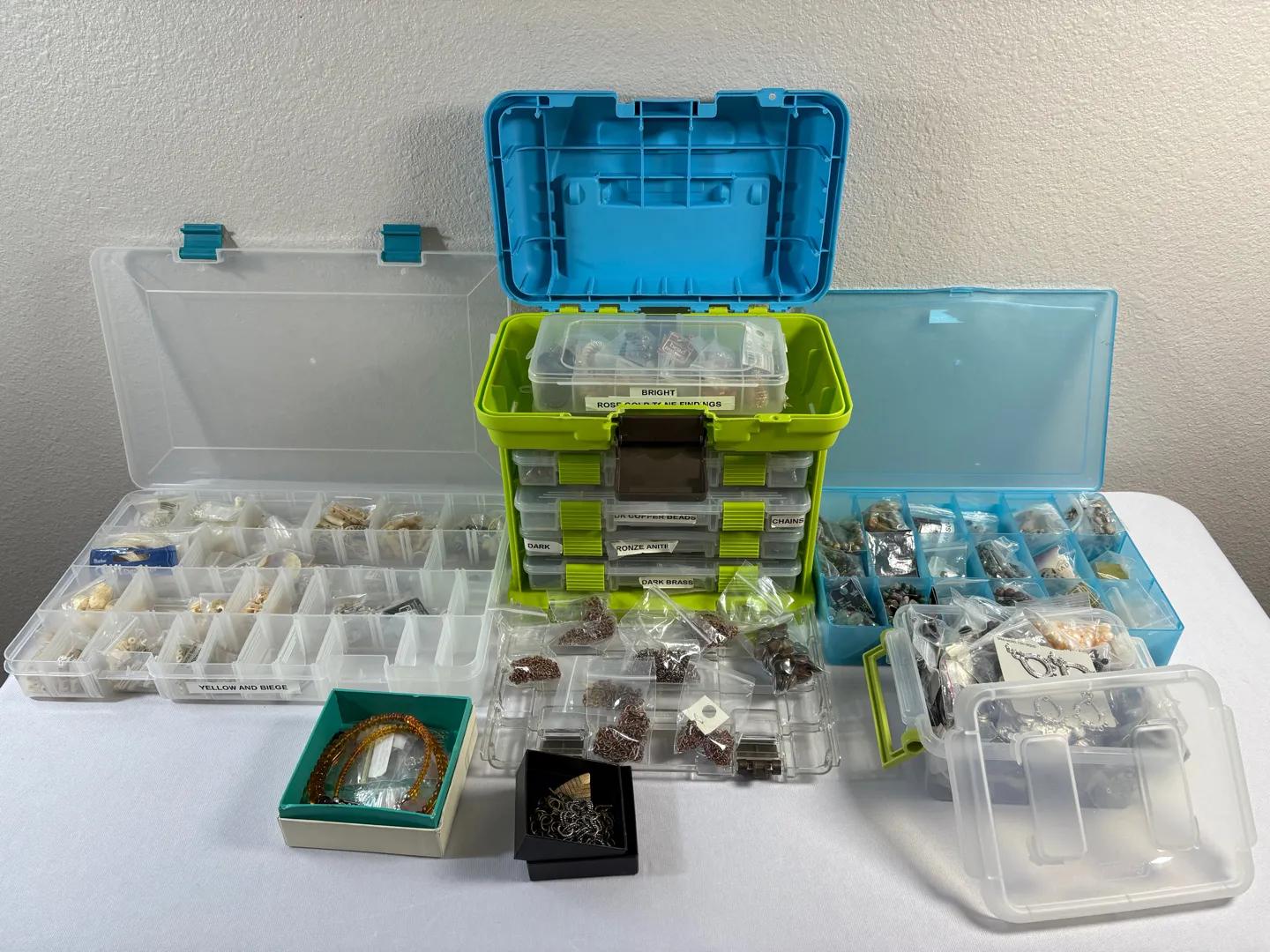Bead Tackle Boxes with Jewelry Making Supplies and Variety of Beads