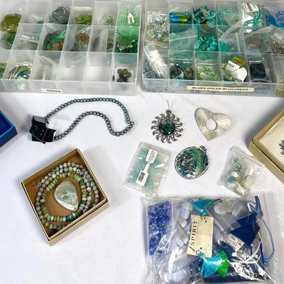 Radiant Beads in Blues, Golds & Greens w/ Sparkling Cross Necklaces & Jewelry Making Components 