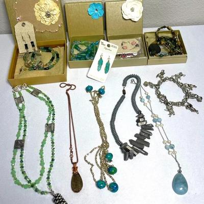 Costume Jewelry Variety w/ Blue, Green, and Pink Stones