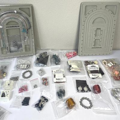 Vibrant Bead Assortment, Bead Trays, and Jewelry String