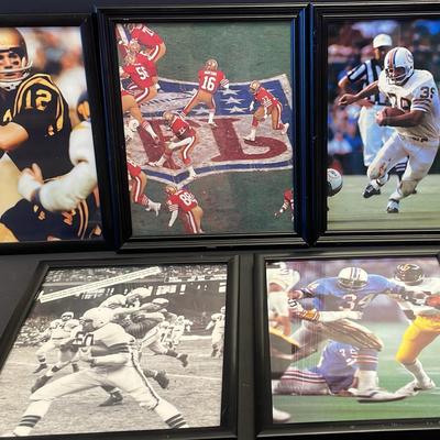 Framed 9 x 11 photographs of famous football players, including Terry Bradshaw, Joe Montana 