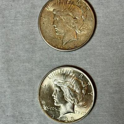 (2x) Peace Silver Dollars 1922-S & 1923