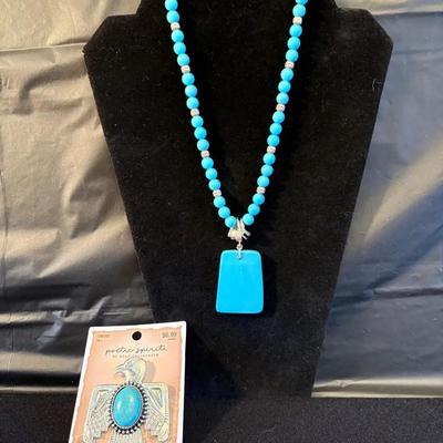 Turquoise Pin, Necklace & Rings