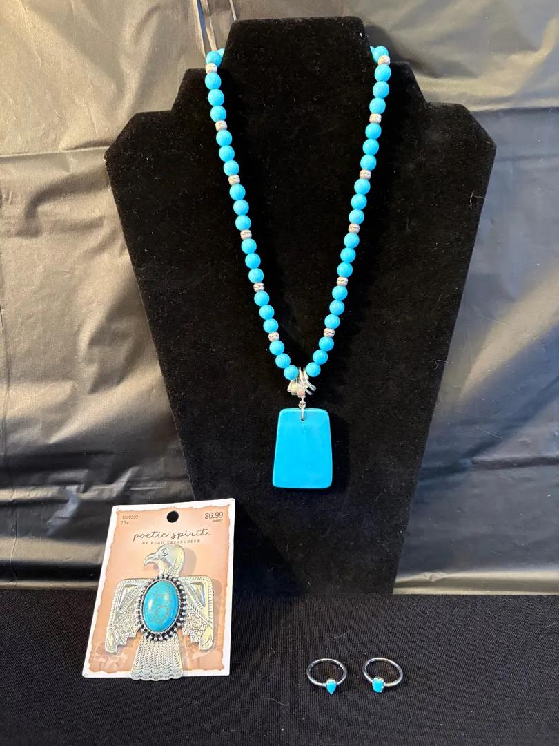 Turquoise Pin, Necklace & Rings