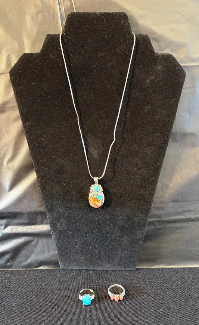 10k Gold Ring with Sterling Turquoise Pendant 