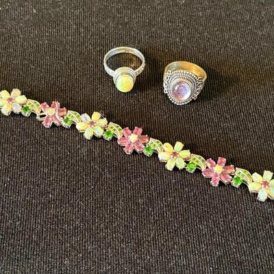 Sterling Bracelet w/ Variety of Stones and Rings