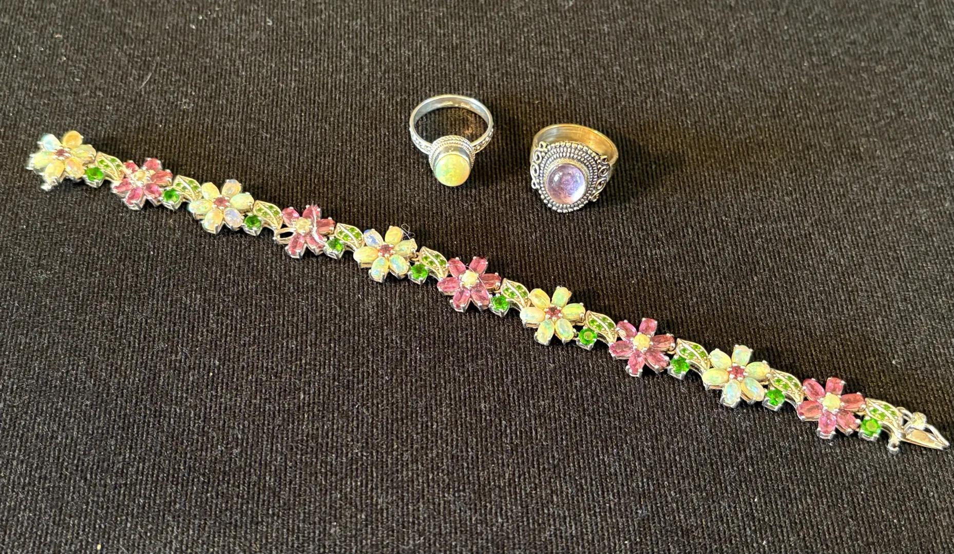 Sterling Bracelet w/ Variety of Stones and Rings