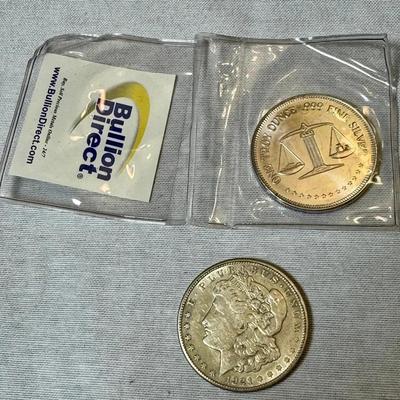 1921 Morgan Silver Dollar & Troy Ounce .999 Fine Silver Bullion Coin