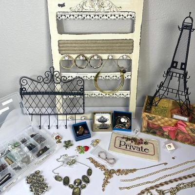 Brooches, Jewelry Stands, and Costume Jewelry Assortment 