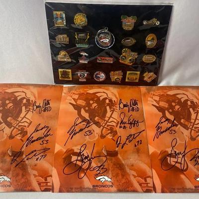 Denver Broncos Super Bowl Collector Pins and Autographed Denver Broncos Posters. 