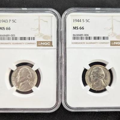 1943-P & 1944-S MS-66 NGC Silver Wartime Nickels 