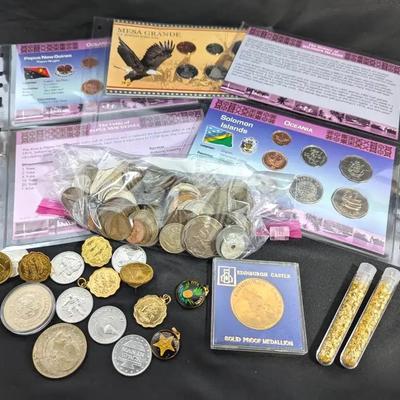 Grab Bag - Foreign Coins, Tokens, & Gold Flake 