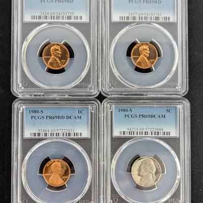 1971-S & 1972-S PR-69, 1980-S PR-DCAM Proof, PCGS Lincoln Cents